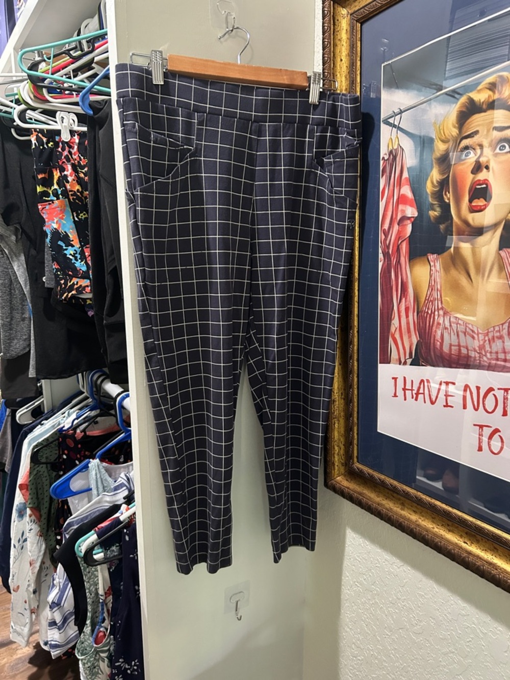 Betabrand Navy Windowpane Cropped Pants